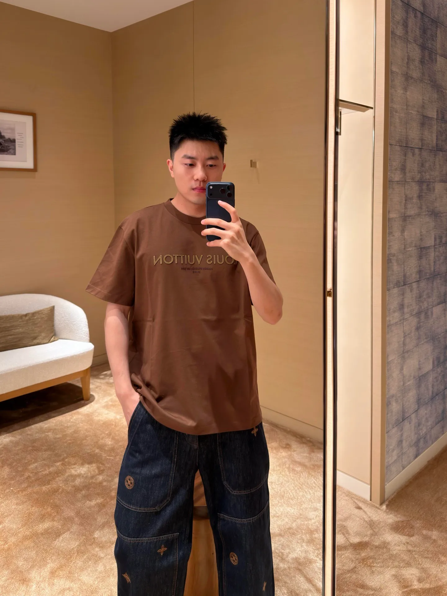 Louis Vuitton/Louis Vuitton laser patch embroidered logo short sleeve
